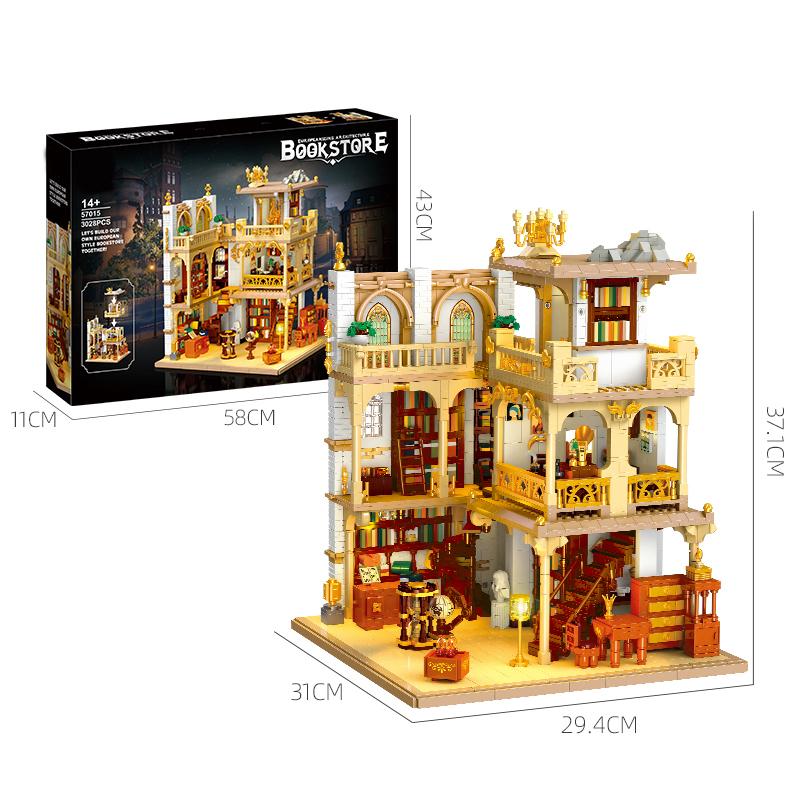 3028PCS Book House Building Blocks European Style City Street View MOC Bricks Model Set With Light Kids DIY Toys Holiday Gifts