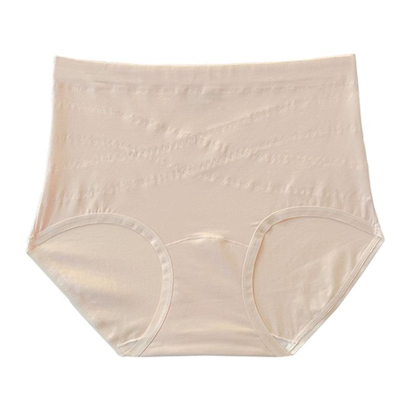 Plus Size Women Pure Color Simple Cotton High Waist Belly Lift Hip No Mark Breathable Extended Crotch Underwear