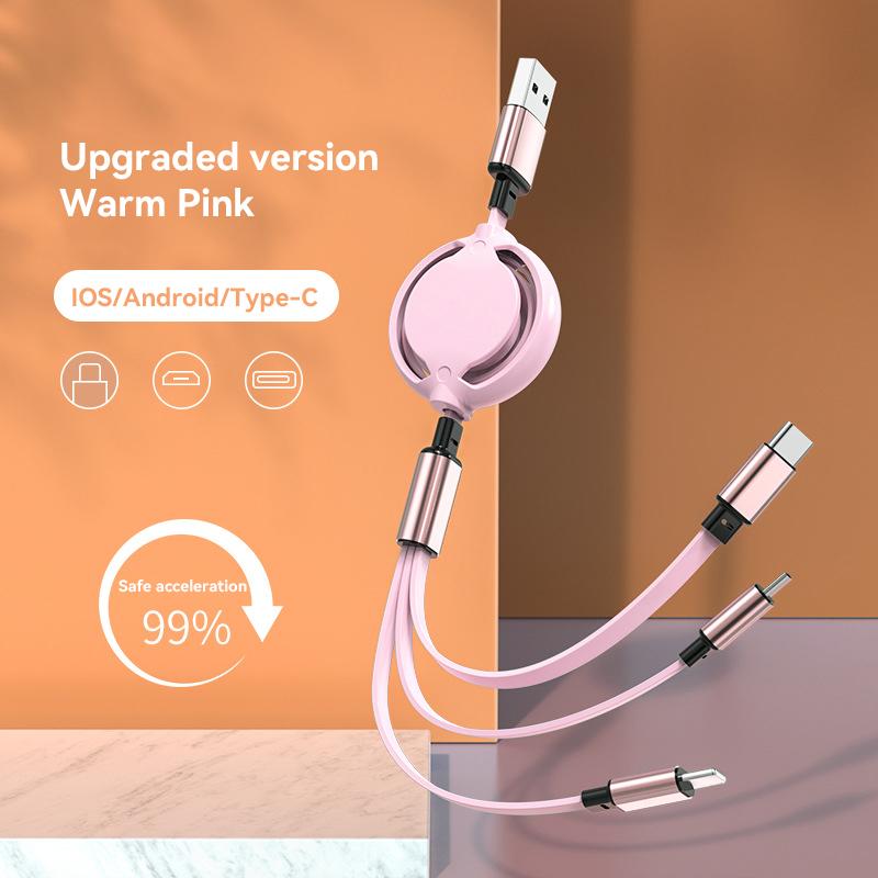 3 в 1 выдвижной черный зарядный кабель 1 метр 5A USB зарядное устройство для передачи данных кабели для быстрой зарядки в автомобиле Android для iPhone зарядное устройство Type-C провод