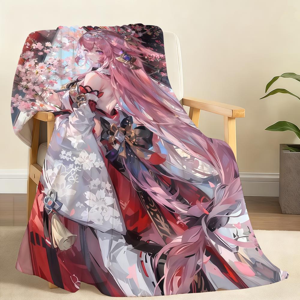Плед Y-Yae Miko Genshin Impact Мягкий плед для дома Спальни Кровати Дивана Пикника Путешествий Офиса Покрывало Плед Подарок
