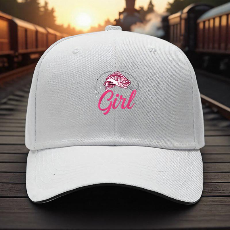 Fishing Girl Bass Graphic Baseball Cap Polyester Adjustable Casual Sport Headwear for Unisex