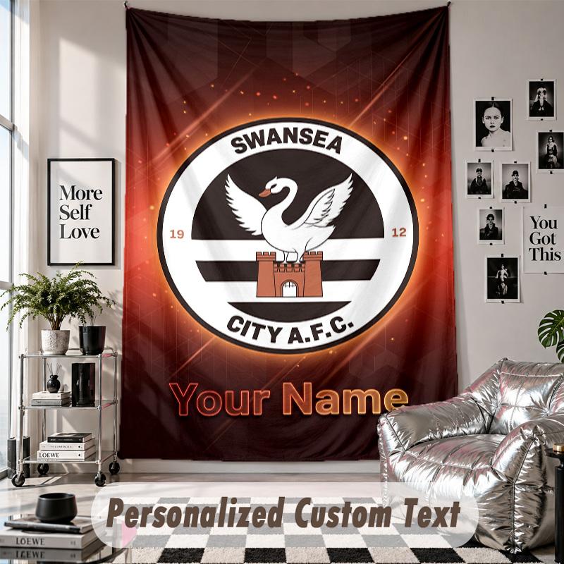 Wall Hanging Tapestry With Custom Name & Text, Swansea City FC Decorative Tapestry For Bedroom