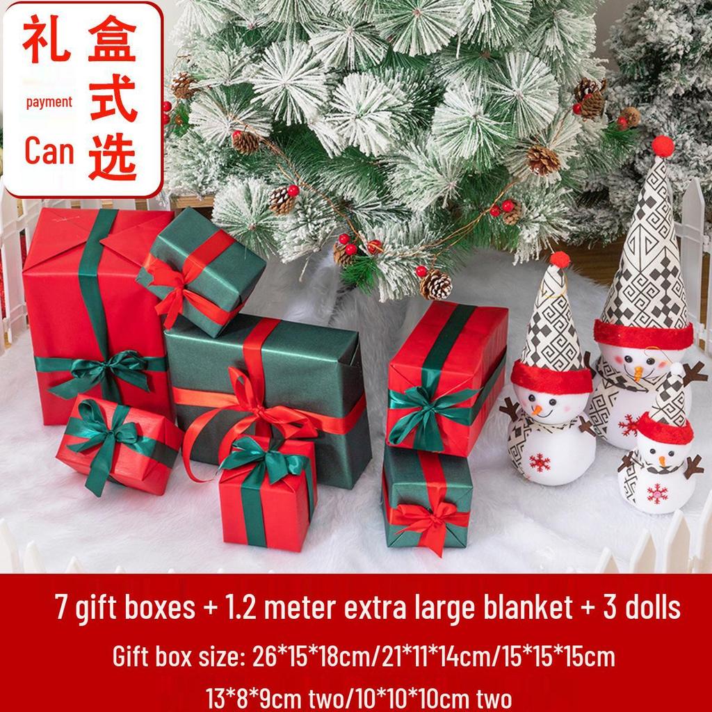 Large Christmas Tree Decoration Set with Snowman, Gift Box, Fence, and Tree Skirt for Shopping Mall Display