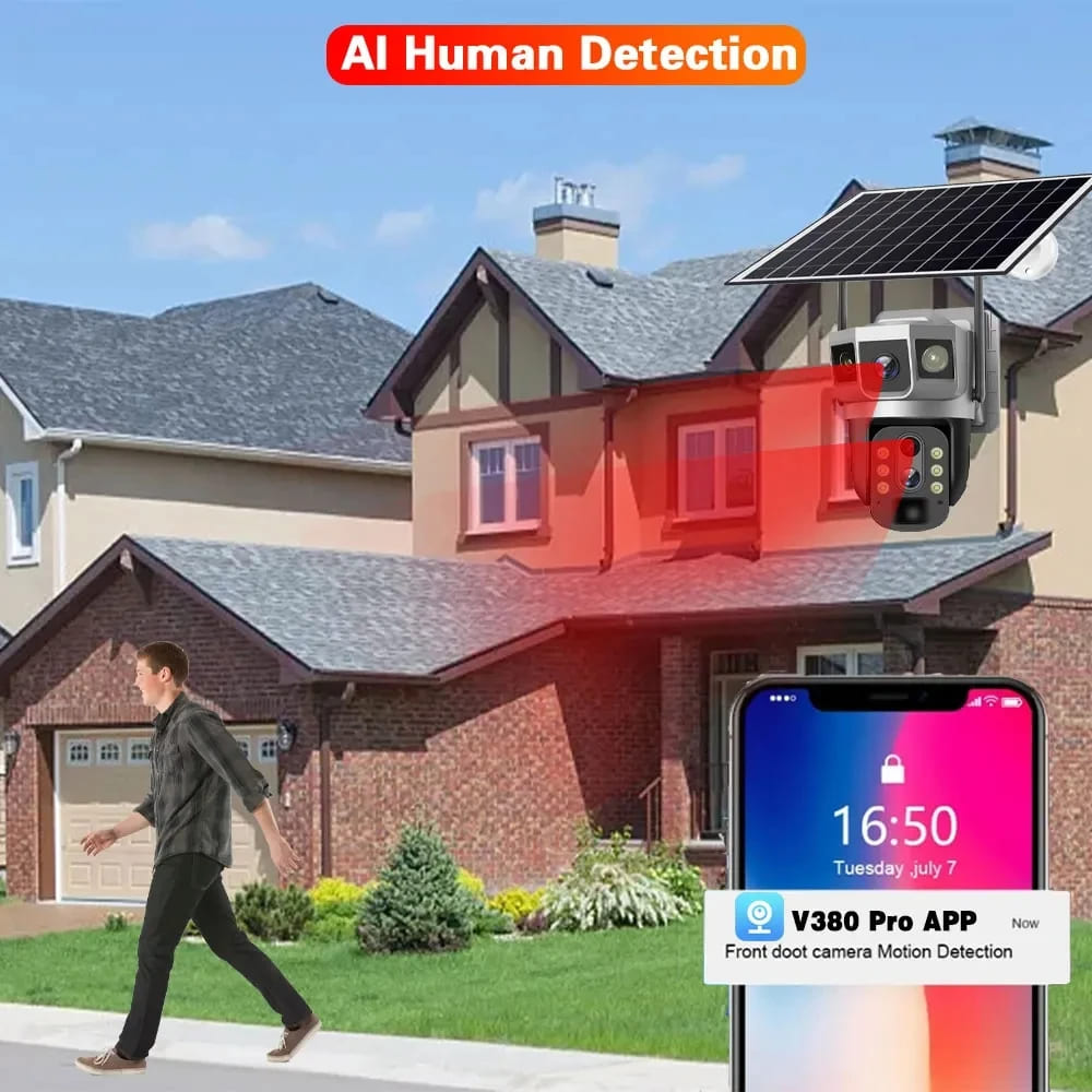 12MP 3 Lens 4G Solar Camera SIM Card Network 10X Zoom Smart Home Securiry Protection 6K Night Vision IP Video Surveillance CCTV Cameras