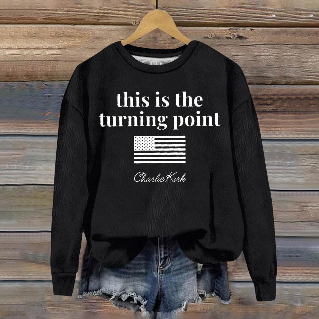 Ladies Fashion Casual Long Sleeve Printed Round Neck  Pullover Top