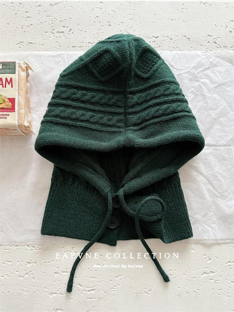 Korean Style Wool Balaclava & Twisted Gloves Set for Women - Perfect for Autumn and Winter