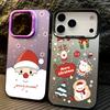 Подглядывающий Санта и Рождественский узор IMD Чехол для iPhone 17 16 15 14 Pro Max 13 Ударопрочная Твердая Крышка с Постоянным Дизайном