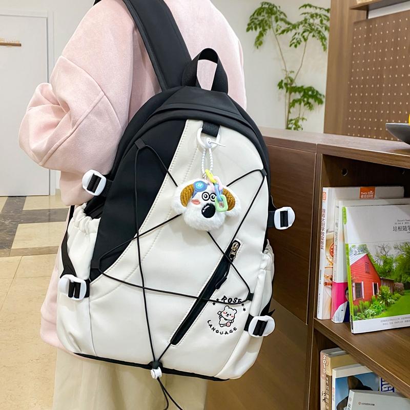 Three-Piece Backpack Set for Primary and Middle School Students Schoolbag Color Block Cartoon Backpack for Women Large Capacity Backpack