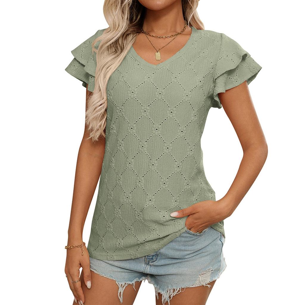 Женская модная однотонная футболка с короткими рукавами и V-образным вырезом