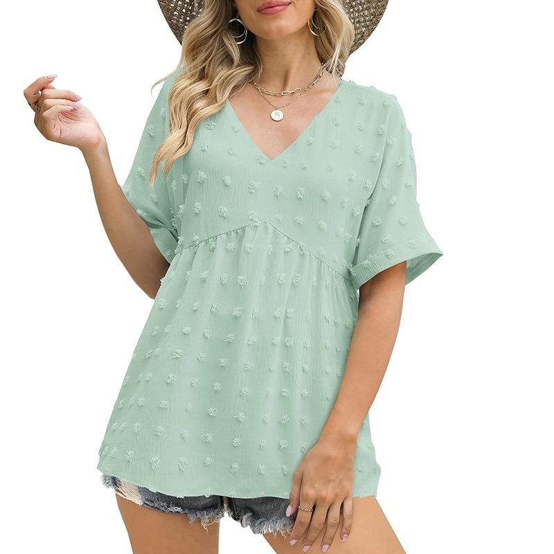 Плюс Размер Женский Летний Новый V-образный Вырез Свободные Рукава Топ