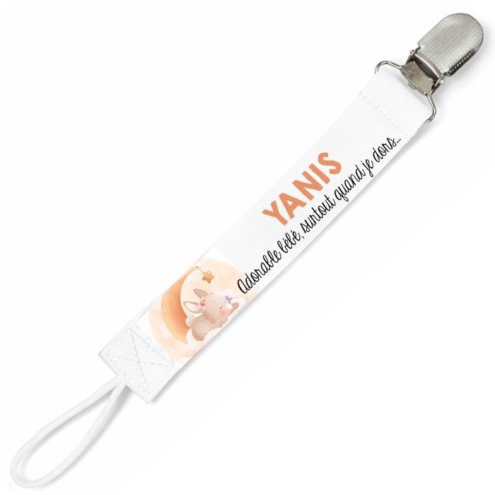 Planetee Attache tétine pour prénom YANIS adorable bébé surtout quand je dors lapin garçon | Attache sucette cadeau naissance