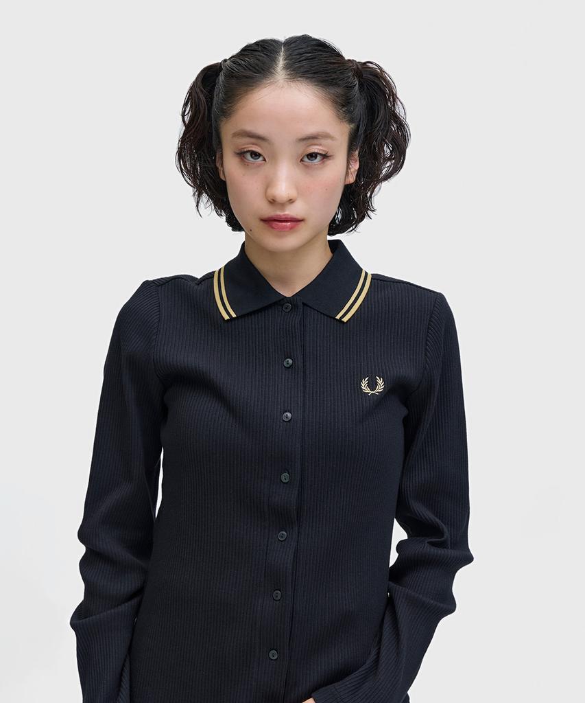 FRED PERRY [Womens] Button-Through Rib Polo Shirt - Black Afpf2612169-102