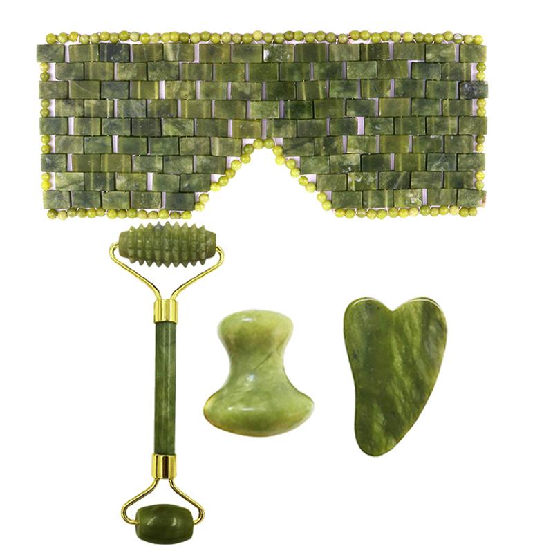 Natural Xiuyu Jade Massager Eye Mask And Roller Gua Sha Set Gouache Scraper Facial Lifting Anti-Aging Massage Beauty Care Tools