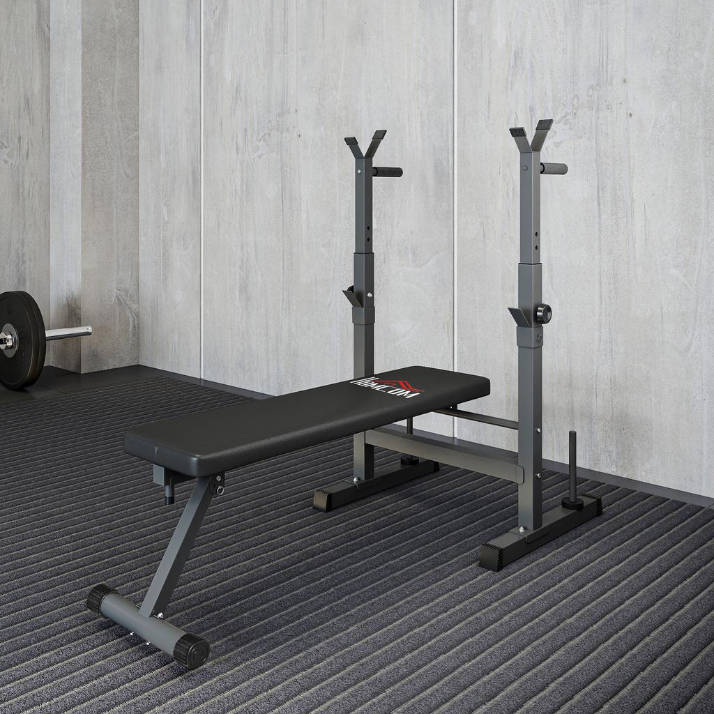 Adjustable Weight Bench Foldable Bench With Barbell Rack Grey