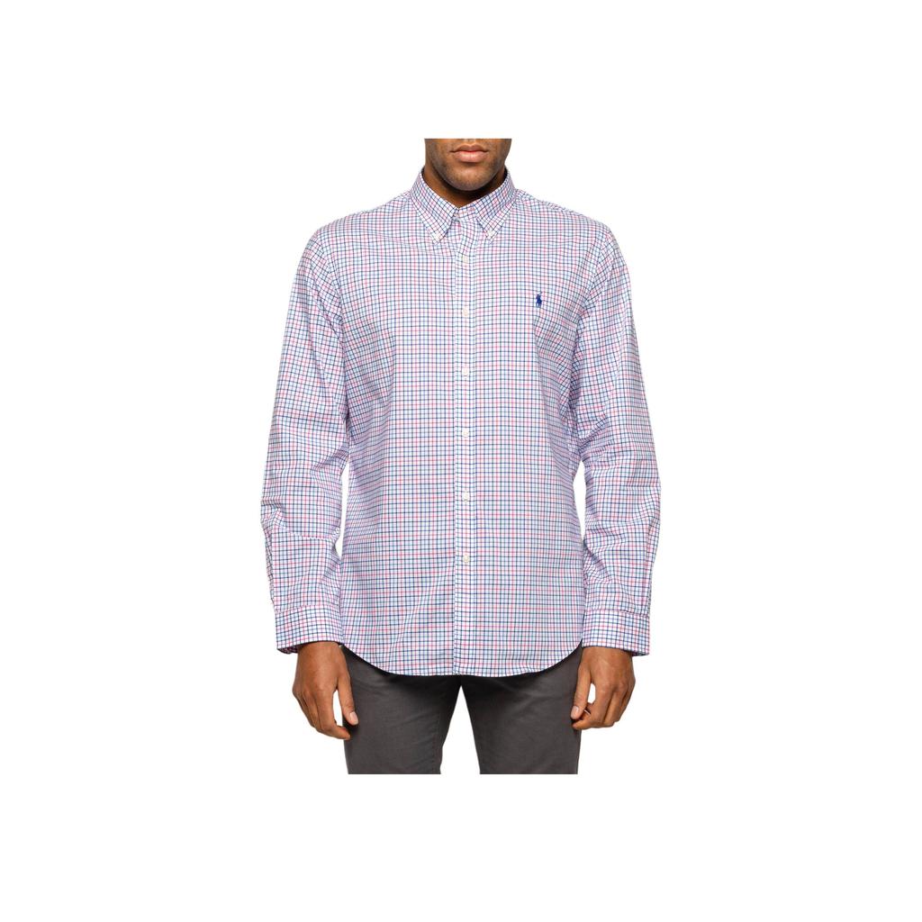 Polo Ralph Lauren Клетчатая рубашка с вышивкой логотипа пони из поплина с длинным рукавом мужская рубашка Синий Розовый 710784272-001