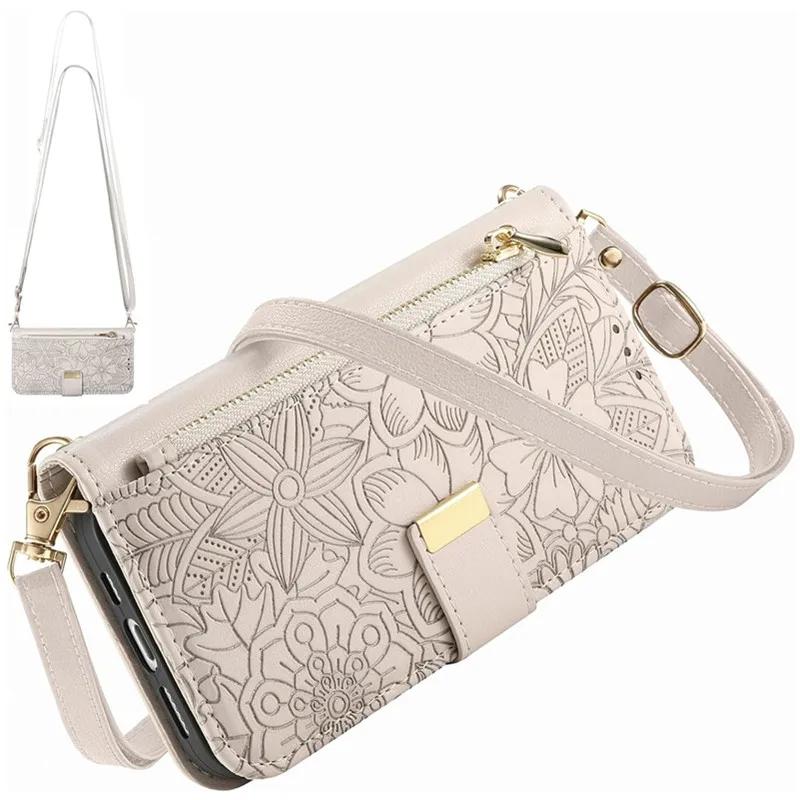 For iPhone 17 Pro Max 17Air 16 15 14 13 12 Pro Max Plus 16E Leather Case Women Girls Zipper Crossbody Wallet Card Holder Cover