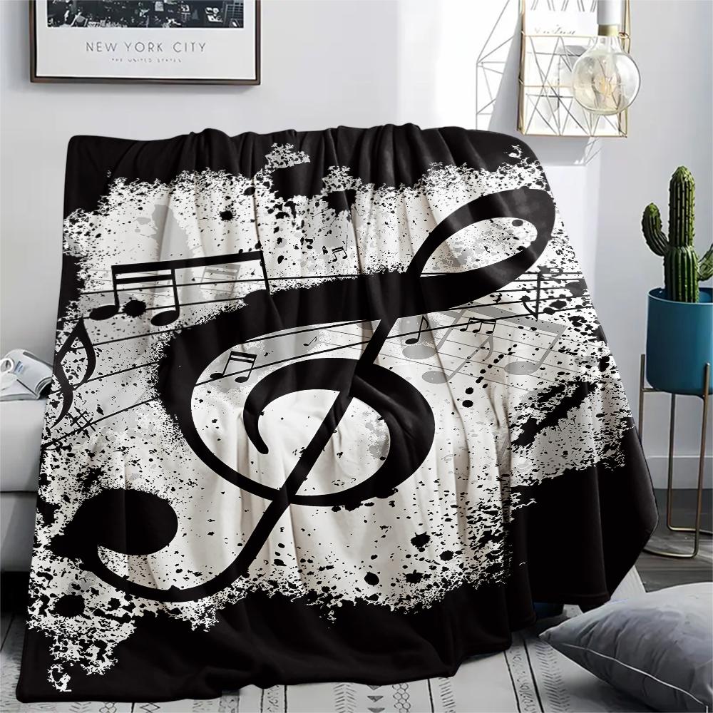 1Pc Music Note Print Flannel Blanket, High quality Comfortable for All Seasons, Home Decor, Warmth and Comfort, Perfect for Christmas Gifts