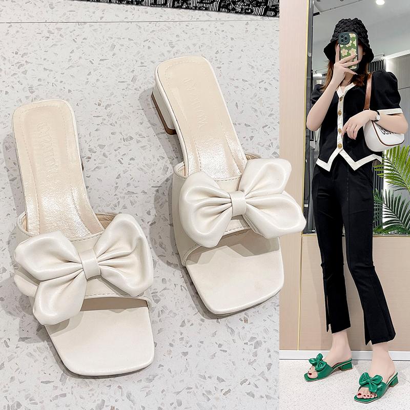 Новые летние тапочки на низком каблуке, женские сандалии с открытым носком и квадратным каблуком, женские большие шлепанцы, шлепанцы