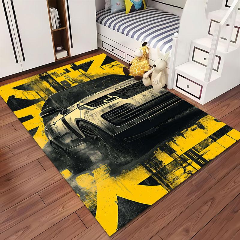 Yellow Grunge SUV Art Carpet suitable as a non-slip mat for the living room or bedroom sofa