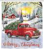 Merry Christmas Shower Curtain Waterproof Red Car with Christmas Tree Bathroom Curtains Snow Xmas Bathroom Decor Set With Hooks