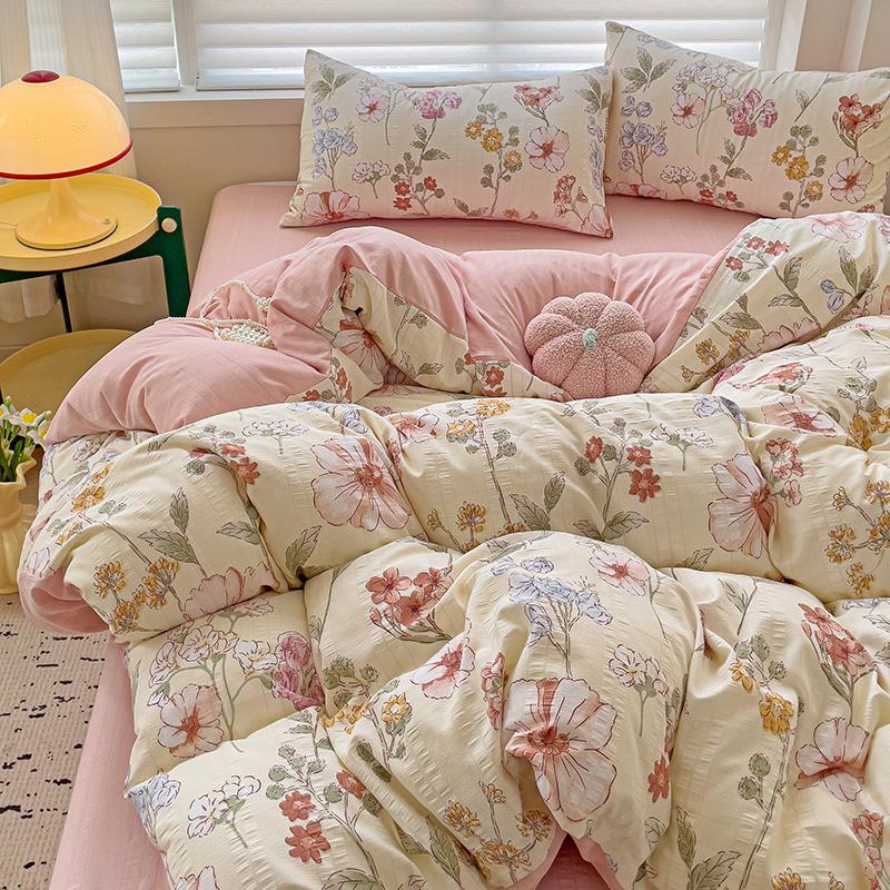 Комплект постельного белья с цветами и наволочкой, простыня, односпальная кровать, комплект постельного белья из стираного хлопка, пододеяльник, двуспальная кровать размера Queen/King