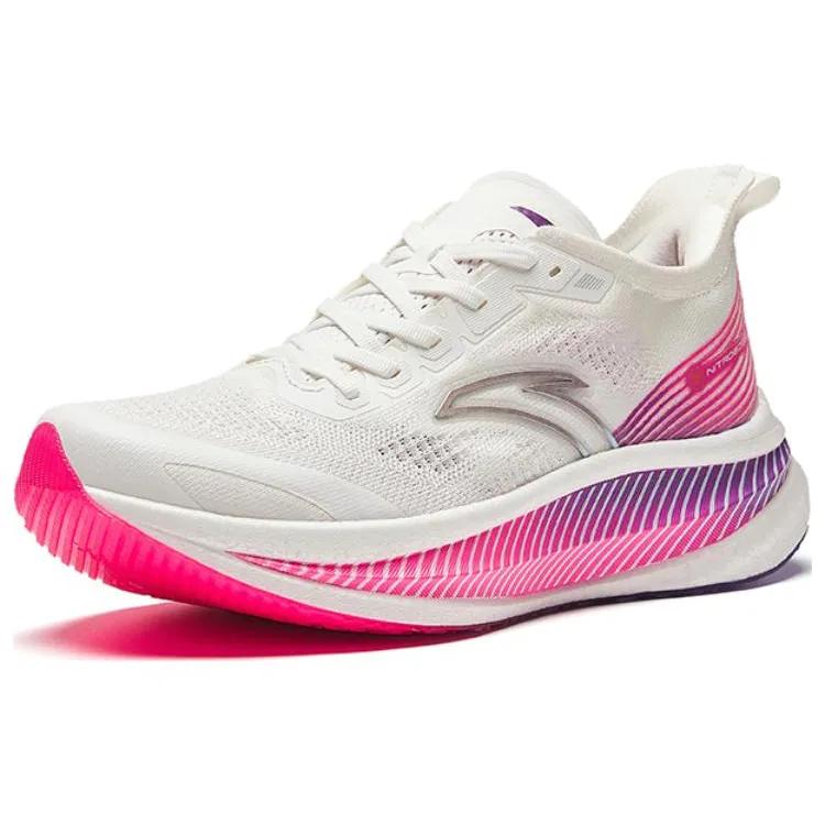 Anta Cushioning Abrasion Resistant Breathable Low top Full Length Carbon Plate Running Shoes Men's White Pink (Unisex) Running Shoes