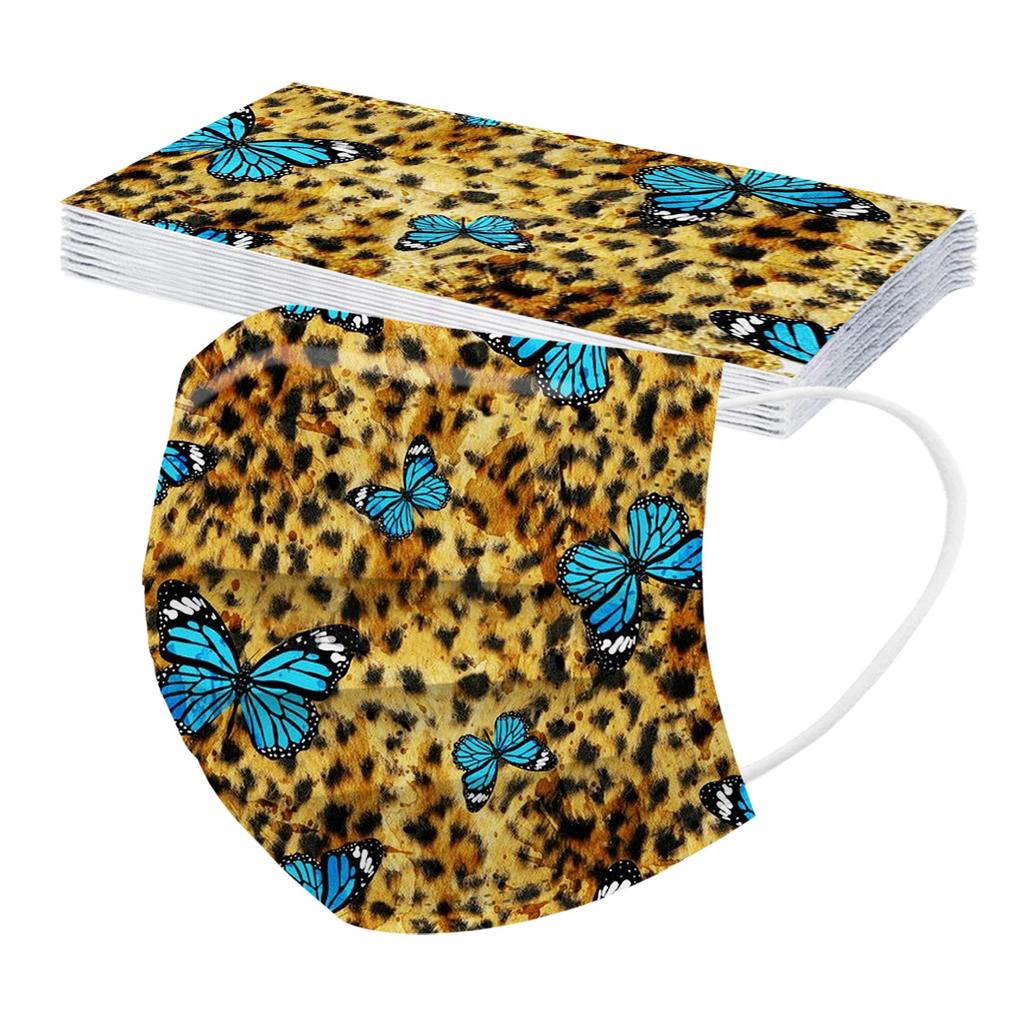 10PCS Adult Leopard Print Plus Butterfly Three-Layer Disposable Protective Mask