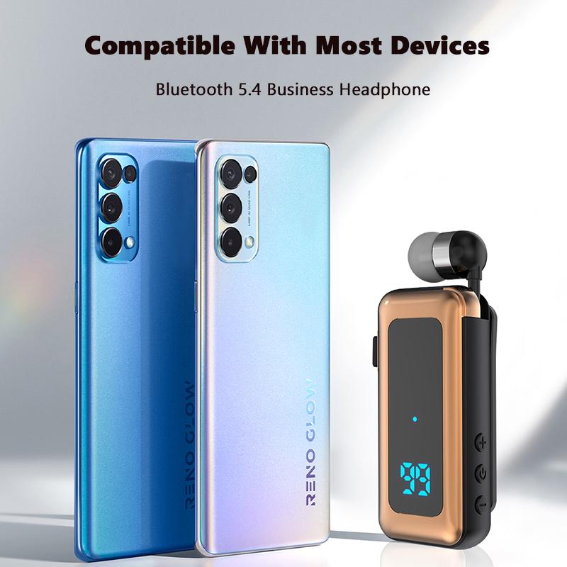 VAORLO Бизнес-наушники с зажимом для TF-карты, играющие по Bluetooth 5,4, с шумоподавлением, HD-наушники с цифровым дисплеем и микрофоном, гарнитура