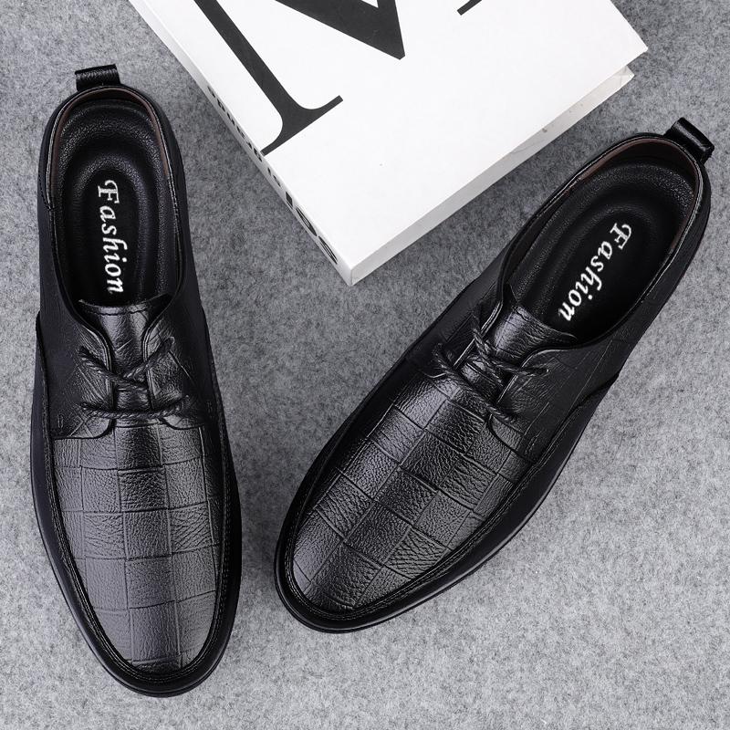Fashion Genuine Leather Men Business Shoes Fashion Men's Oxford Shoes Lace-Up Male Breathable Casual Shoes Spring Summer Flats Sneakers