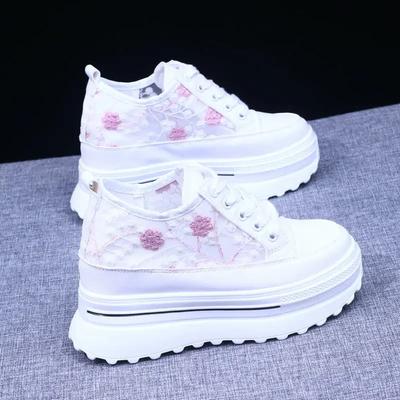 Модная женская вулканизированная обувь Осень Белые массивные кроссовки для женщины 8 см Скрытый каблук Обувь 2024 Туфли на высоком каблуке Женские кроссовки на платформе