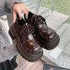 Leather Small British Big Head Small Leather Shoes Women's Spring New Lace-up Thick-soled Heightening Single Shoes