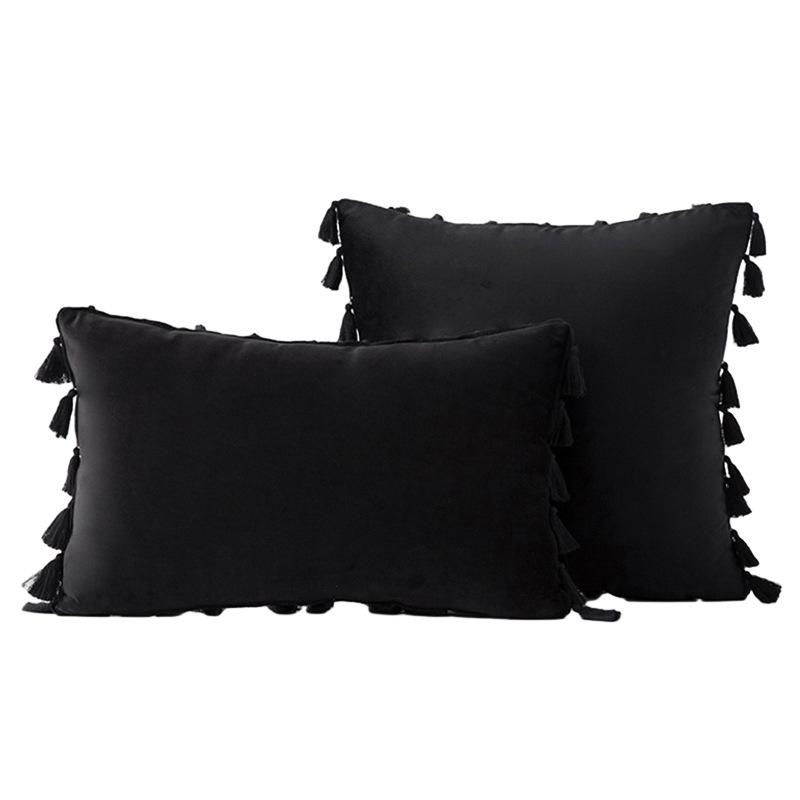 Упаковка из 2 осенних бархатных мягких однотонных декоративных наволочек с кисточками и бахромой в стиле бохо, чехол для дивана-кровати 18 x 18 дюймов