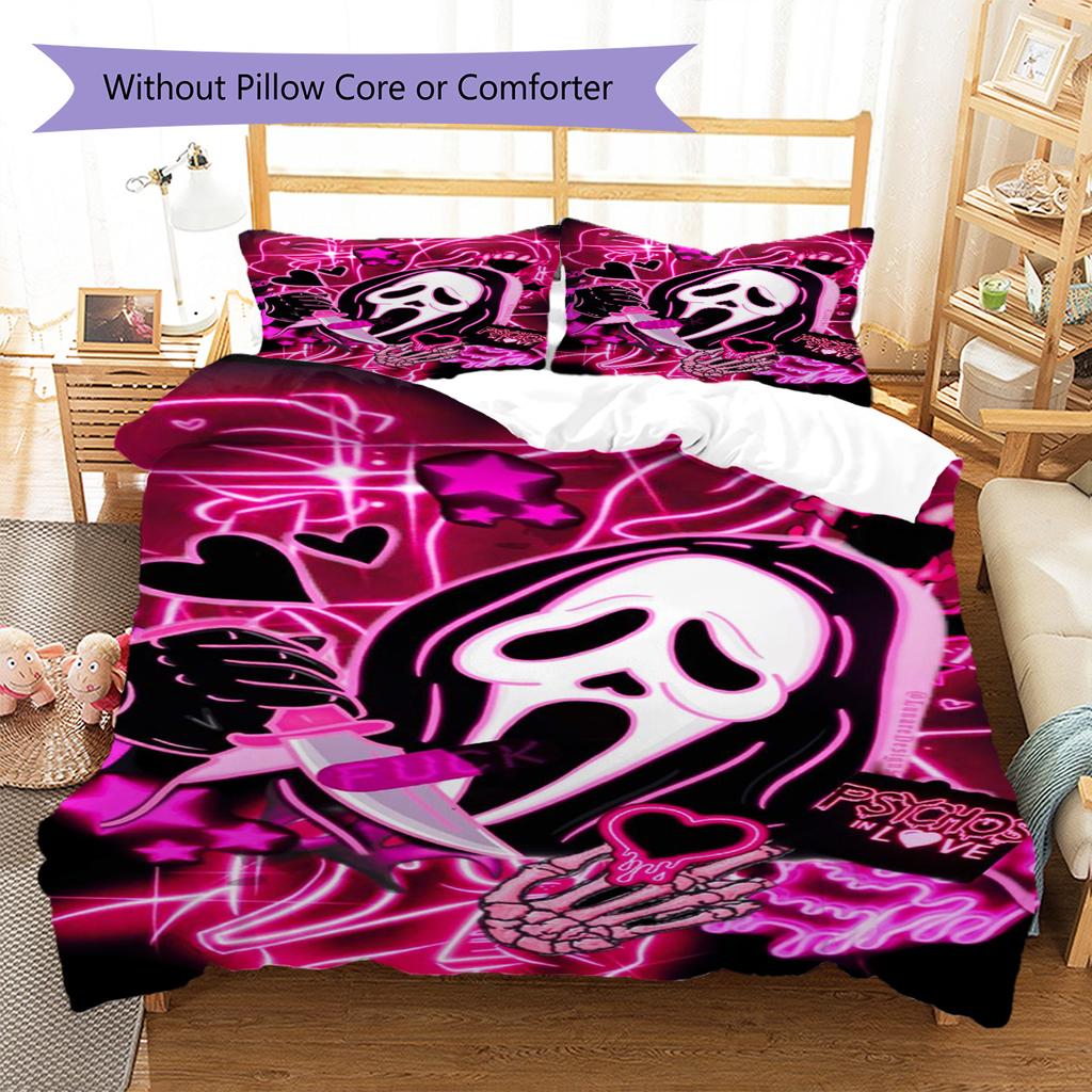 Mask Ghost Pattern Bedding Set Quilt Cover Pillowcase Home Decor Gift (1 * duvet cover + 2 * pillowcase, without core)