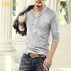 Men Solid Color Casual V Neck Thin Buttons T-shirt