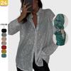 2025 Spring/Summer European & American Sequin Lapel Long Sleeve Cardigan Shirt
