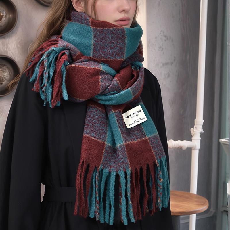 Colorful Plaid Print Pashmina Shawl Tassel Scarf For Woman Winter Warm Scarves Fashion Thicken Cashmere Muffler Warm Neckerchief