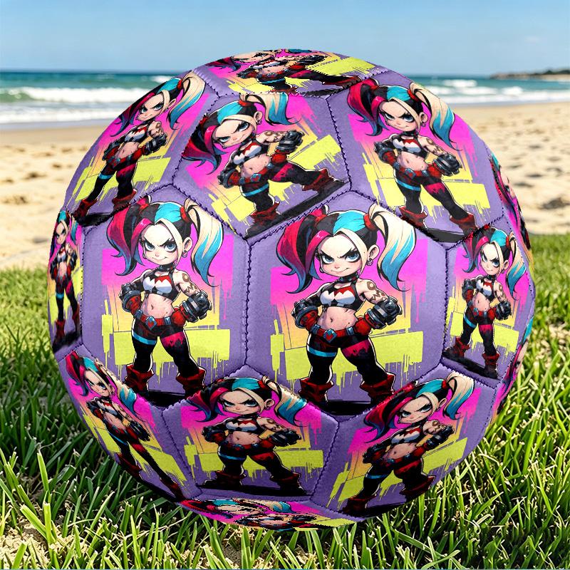 Harley Quinn Joker Print Size 5 Soccer Ball, PU Wear Resistant Football for Match Training and Daily Practice, Birthday Gift for Soccer Fans
