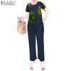 ZANZEA Women Print Blouse and Pants Casual Two Piece Set