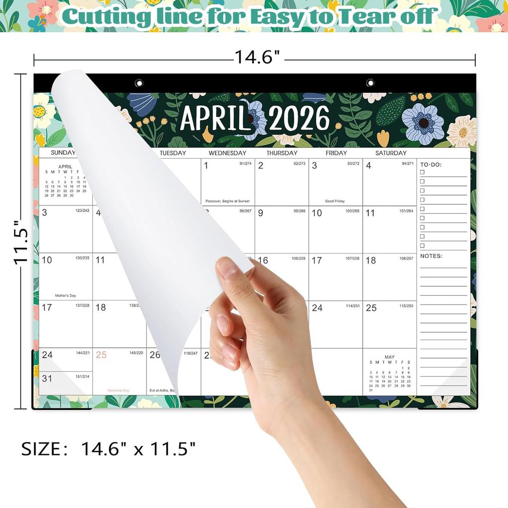 2026 Desk Calendar - 12 Months Calendar 2026, JAN.2026 - DEC.2026, 14.6" x 11.5", Desktop Calendar 2026 with Blank Blocks, Cutting Line, Corner
