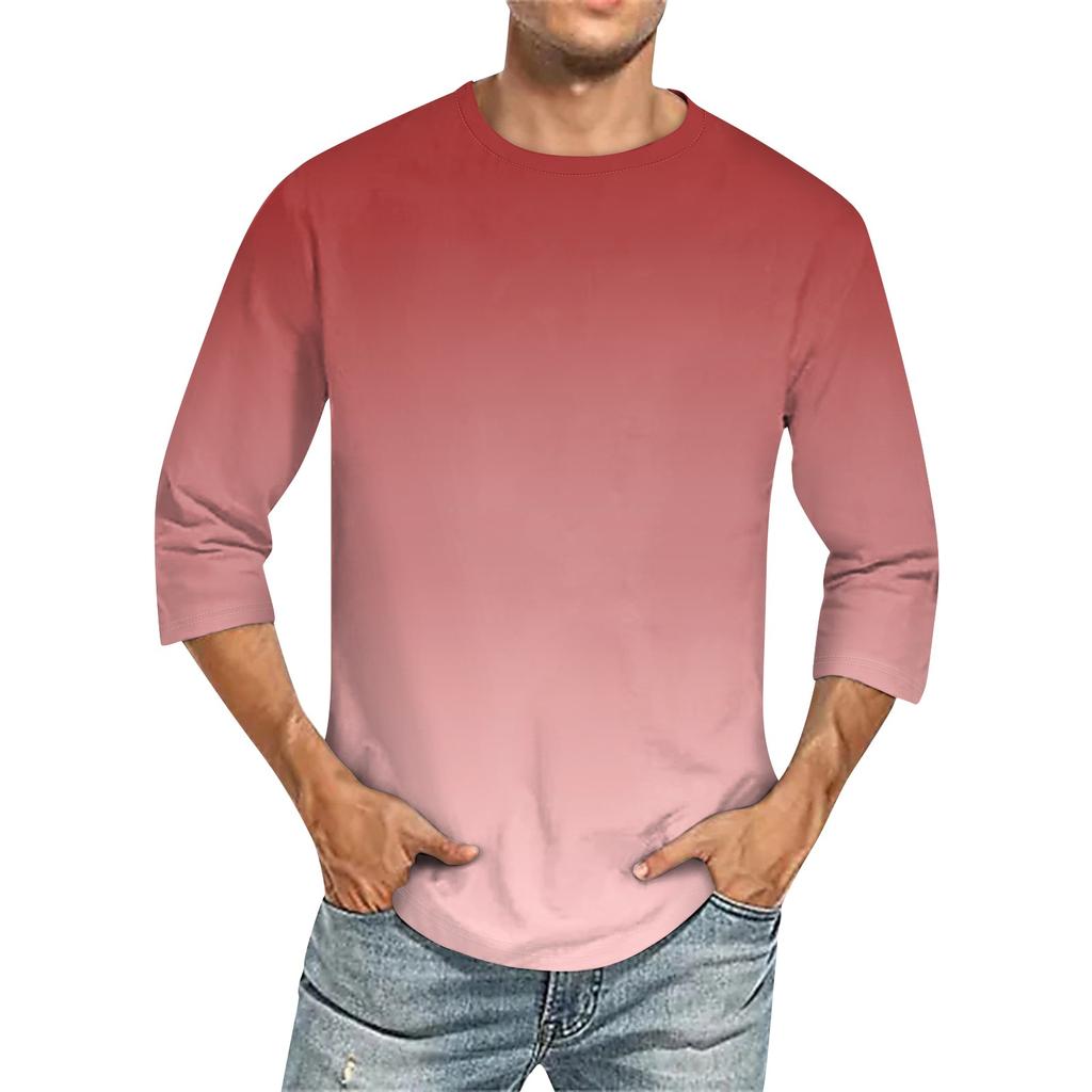 Мужская однотонная футболка с круглым вырезом и рукавами три четверти