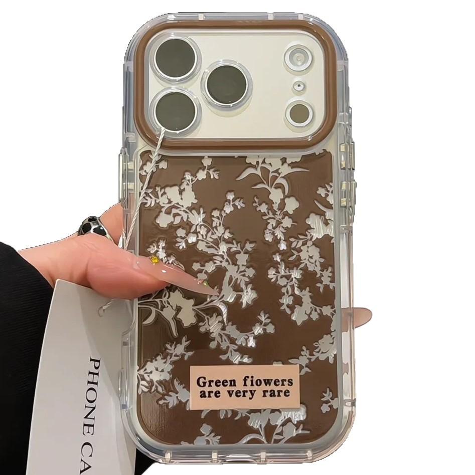 Retro hollow leaves are suitable for Apple 17promax puff feather yarn mobile phone case IP16 fine holes 15 anti-drop 14 women