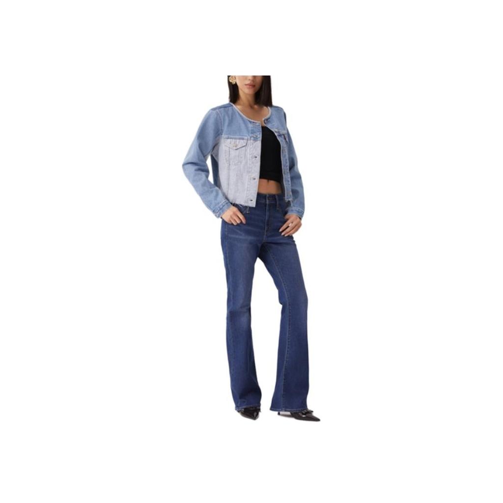 Levis Цветной блок Удобная Повседневная Куртка из Денима с Коротким Рукавом и Круглым Вырезом Женские куртки 0052H-0000