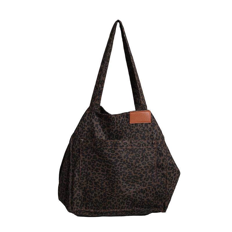 Niche Leopard Print Canvas Tote Bag Women's Bag Casual Large Capacity Fashion Handbag Korean Version Foreign Style Shoulder Messenger Bag