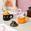 Creative Cute Cat Mug with Lid Ghost Cup for Girls Ceramic High Looking Cartoon Household Water Cup