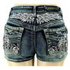 VIONA Женские Мотоциклетные Шорты с Вышивкой Крылья и Заклепками Y2k Винтажные Готические Сексуальные Шорты из Стиранного Денима
