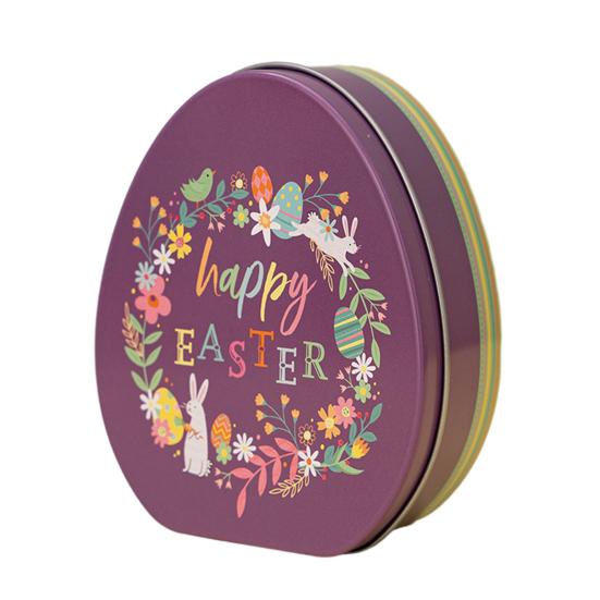 Счастливая Пасхальная Коробка Для Угощения Плоское Яйцо Форма Коробка Конфет Мультяшный Кролик Узор Портативная Железная Художественная Коробка Для Печенья Коробка Для Детей Подарочная Коробка Пасхальные Вечерние Сувениры