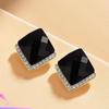 Серьги-гвоздики из серебра S925, черные, геометрический квадрат, со стразами, для женщин
