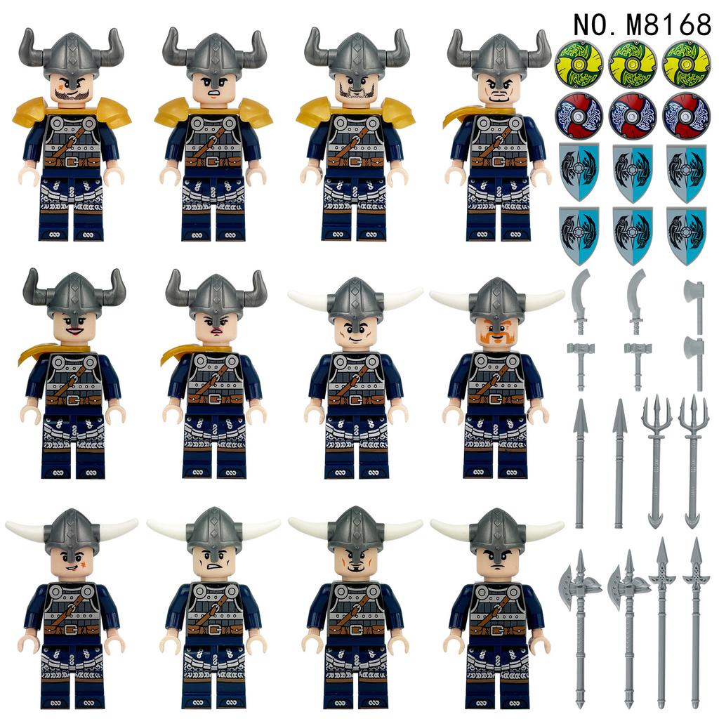 12 шт. средневековый викинг серый рогатый бык воин солдат персонаж строительный блок игрушка