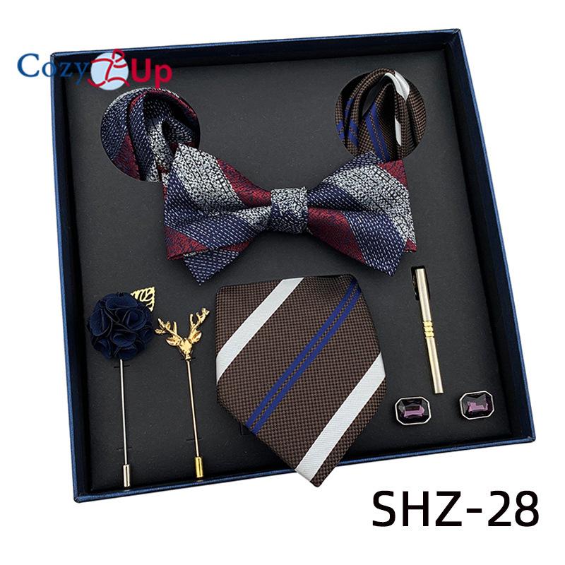 7 шт. классический мужской галстук в полоску с узором пейсли для мужчин, нагрудный квадратный галстук-бабочка, брошь-манжета, подарочная коробка на день отца