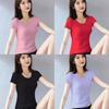 T Shirt For Women Casual Short Sleeve Cotton Splicing Top For Spring Wear